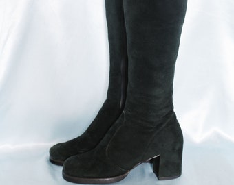 Bottes Gogo en daim vert foncé des années 1960 ll taille US 6 UE 37 ll gogo mod penny lane haute au genou des années 60