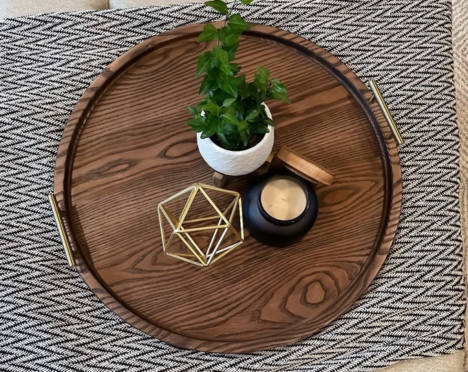 Oversized Round Ottoman Tray, Hardwood Tray, Serving Tray, Round Tray