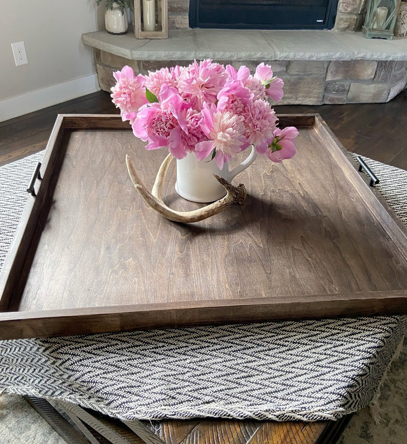 Oversized Wood Tray Square Tray Extra Large Ottoman Tray Etsy