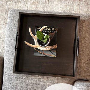 Extra large modern custom wood ottoman tray, Square, rectangle, oversized tray with handles, serving tray, minimalist living room