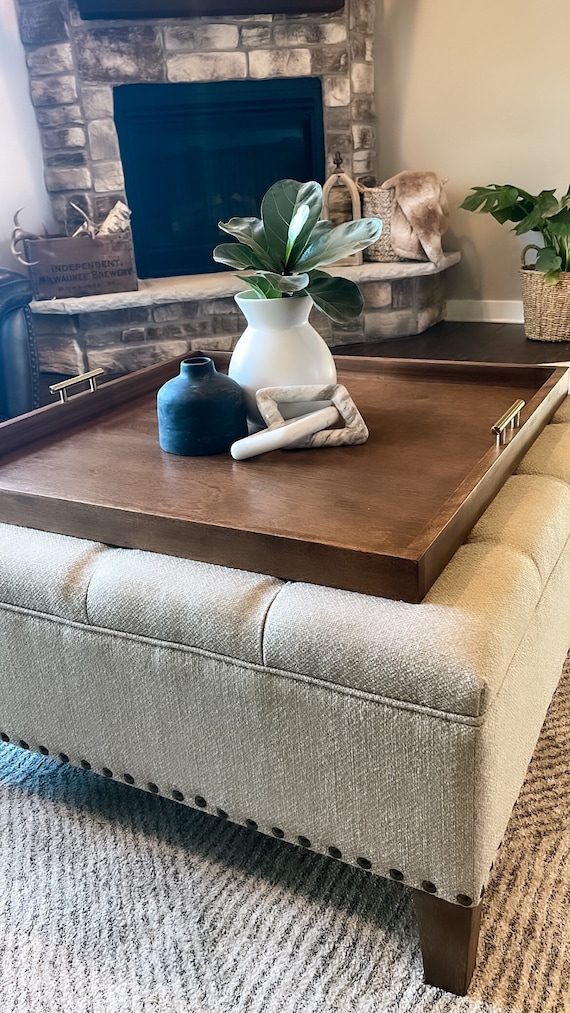 Oversized Ottoman Tray Solid Wood Tray Decorative Serving Tray Centerpiece Etsy