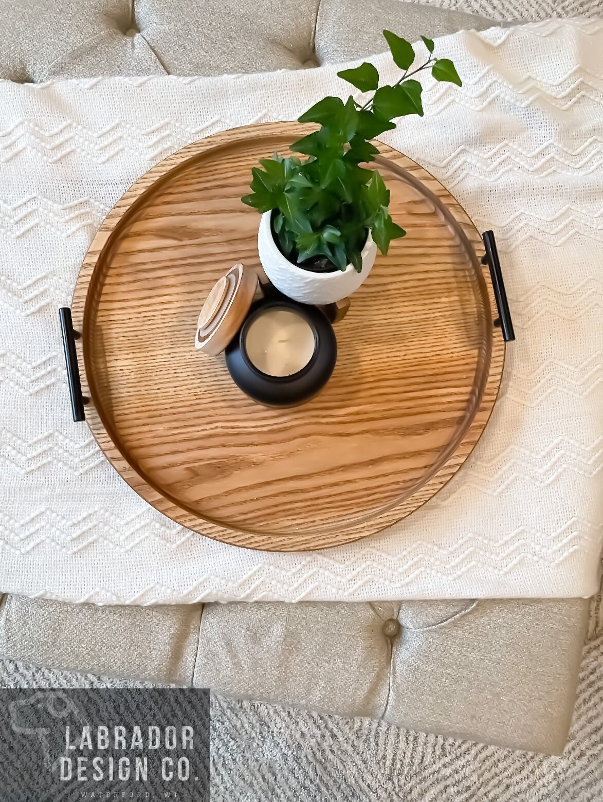Oversized Round Ottoman Tray Solid Wood Tray Decorative | Etsy