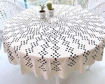Dotted Ivory Round Tablecloth: Turkish Cotton, Natural Dye (63'')