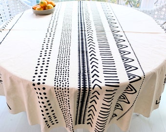 Ethnic Pattern Round Tablecloth: Natural Turkish Cotton, 63''