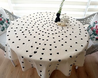 Handmade Heart Pattern Turkish Cotton Tablecloth - 68'' Round