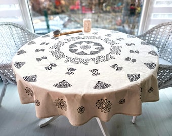 Geometric Turkish Tablecloth: Ethnic Cotton Round Table Cover (63'')