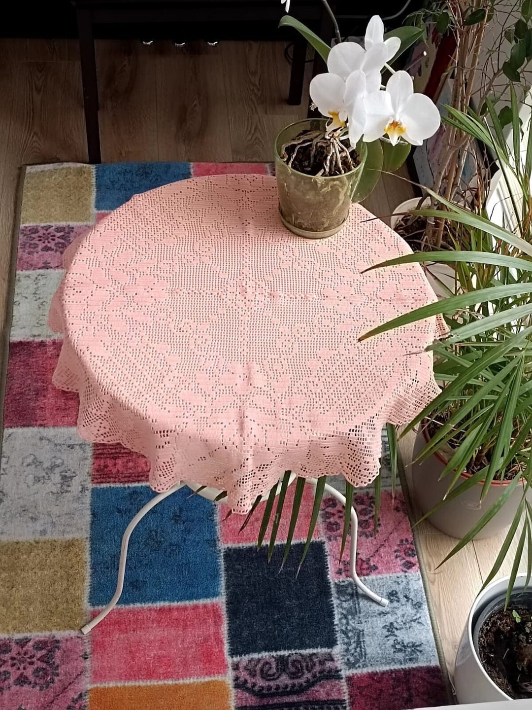 Vintage Pink Needle Lace Round Coffee Tablecloth,crochet Table Cover