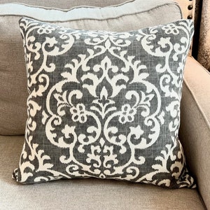 One Gray Graphite Salisbury Damask Designer Throw Pillow Cover damask pattern upholstery fabric Home Deco Made in USA 18x18 20x20 22x22