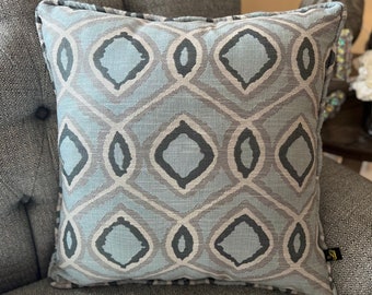 One Decorative Woven Cotton Linen Pillow Cover with Cording in Blue Sky Sage Sea foam Gray Home Decor Made in USA 18x18 20x20 22x22