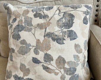 One Decorative Woven Cotton Linen Pillow Cover in Blue Sky Sage Sea foam Gray Home Decor Made in USA 18x18 20x20 22x22