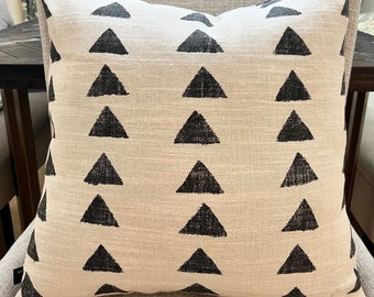 One Nomadic Black Triangle Cotton Linen Throw Pillow Cover geometric Designer Upholstery fabric Home Deco Made in USA 18x18 20x20 22x22