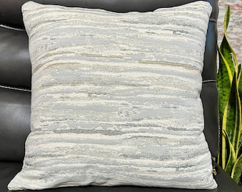One Mineral mottled pattern Pillow Cover with light gray-green background striations of beige, gray, tan HandMade in USA 18x18 20x20 22x22