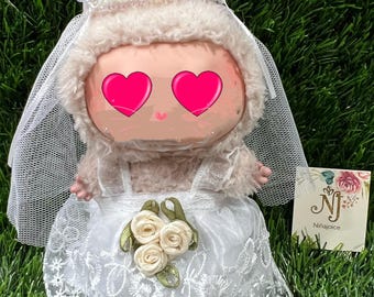 Bridal Wedding Gown Clothing Set. Handmade in California. Memorabilia Doll Clothes Collection designed for 17cm Dolls. Doll is NOT Included.