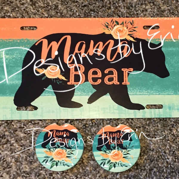 Mama Bear License Plate and Car Coaster Set