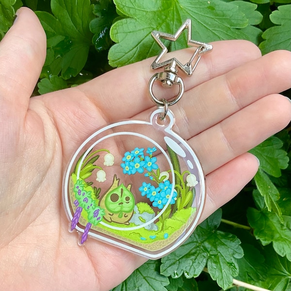 Korok Krog in Plant Terrarium - Zelda - double sided printed acrylic pendant with epoxy dome