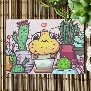 Dulce postal pez globo entre cactus en A6