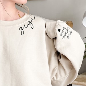 Womens Sweatshirt Custom Gigi Kids Names Gift for Mom• Mothers day gift Sweatshirt• Grandkids Gift for her Cozy t shirt Trendy Heart T-shirt