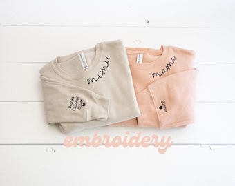 Individuell besticktes Sweatshirt, besticktes Bella Canvas Sweatshirt, übergroßer Pullover Kindernamen Geschenk für Mama, Mama besticktes Sweatshirt