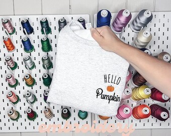Hallo Kürbis Sweatshirt Stickerei, Herbst Cottagecore besticktes Sweatshirt, Gemütliches Trendy Pullover Geschenk für Mama, Komfort Farben T-Shirt