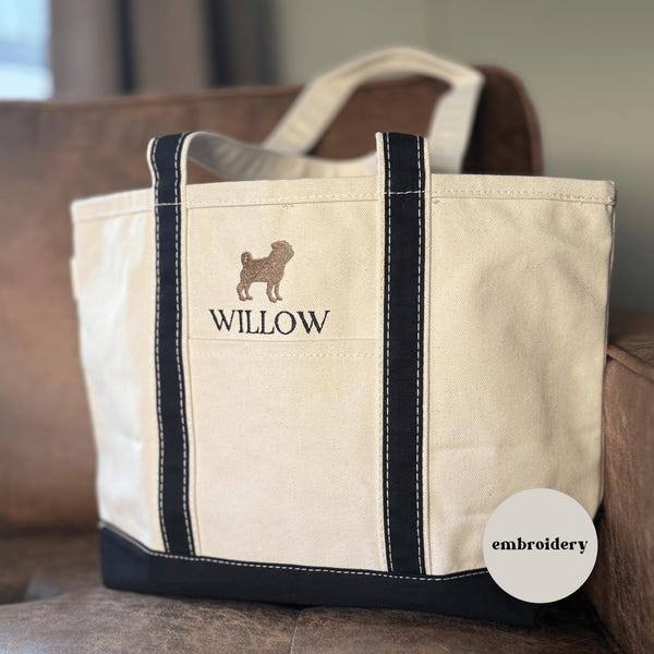 Personalized Dog Embroidered Canvas Tote Bag – Custom Pet Name Gift – Dog Lover Tote – Customizable Dog Mom Bag – Pet Owner Gift Idea