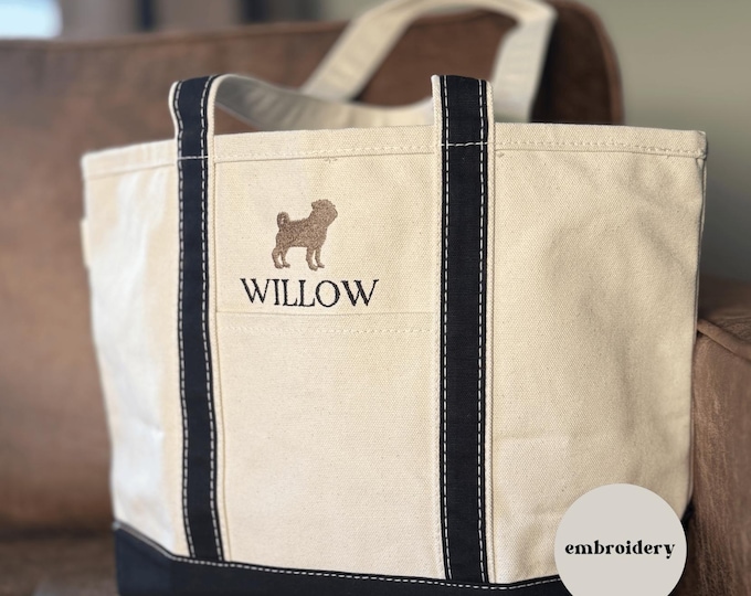 Personalized Dog Embroidered Canvas Tote Bag – Custom Pet Name Gift – Dog Lover Tote – Customizable Dog Mom Bag – Pet Owner Gift Idea