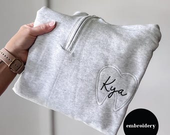 Dental Quarter Zip Sweatshirt-Personalized Dental Hygienist-Custom Dental Assistant-Dental Hygienist-Dental Office Wear-Dentist-Gift for her