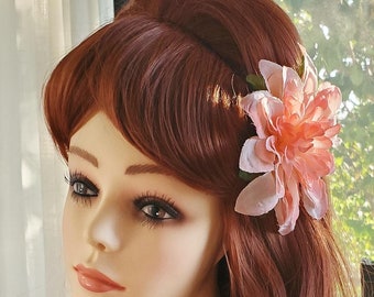 Pink Pinup Tiki Dahlia Vintage Pinup 1940s 1950s 1960s Hair Flower Wedding Hair Flower Rockabilly Bachelorette Hair Accessories Hair Clip