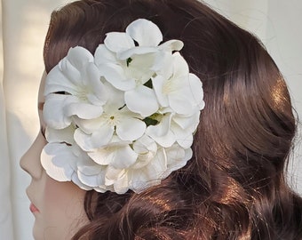 White Tropical Geranium Vintage Pinup 1940s 1950s 1960s Hair Flower Wedding Hair Flower Rockabilly Bachelorette Hair Accessories Clip