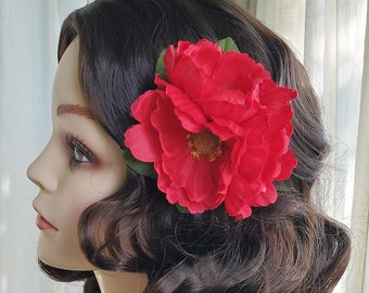 Red Triple Poppy Tropical Vintage Pinup 1940s 1950s 1960s Hair Flower Wedding Hair Flower Rockabilly Bachelorette Hair Accessories Hair Clip