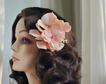Pink Hydrangea Wedding Vintage Pinup 1940s 1950s 1960s Hair Flower Tiki Hair Flower Rockabilly Bachelorette Hair Accessories Hair Clips