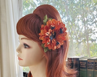 Orange Halloween Fall Vintage Pinup 1940s 1950s 1960s Cosmo Hair Flower Spider Rockabilly Gothic Hair Accessories Wedding Hair Clips Cosplay