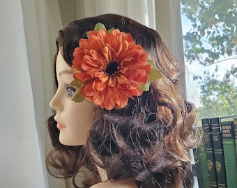 Orange Summer Fall Cosmo Hair Flower Rockabilly Wedding Bachelorette Hair Accessories Wedding Hair Clips Vintage Pinup 1940s 1950s 1960s