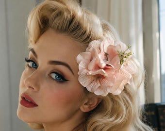 Pink Hydrangea Wedding Vintage Pinup 1940s 1950s 1960s Hair Flower Tiki Hair Flower Rockabilly Bachelorette Hair Accessories Hair Clips