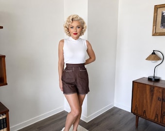 Brown 1950s, 1960s style shorts, vintage reproduction, high waisted