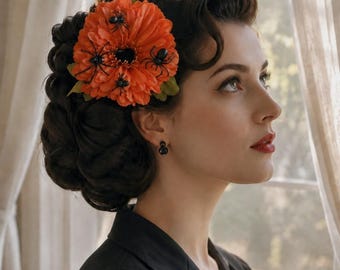 Orange Halloween Fall Vintage Pinup 1940s 1950s 1960s Cosmo Hair Flower Spider Rockabilly Gothic Hair Accessories Wedding Hair Clips Cosplay