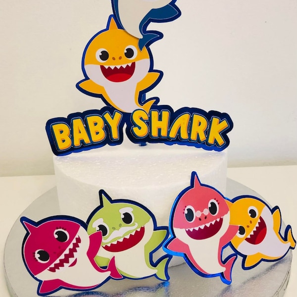 Baby Shark cake topper Personalized hand made baby shark cake topper set