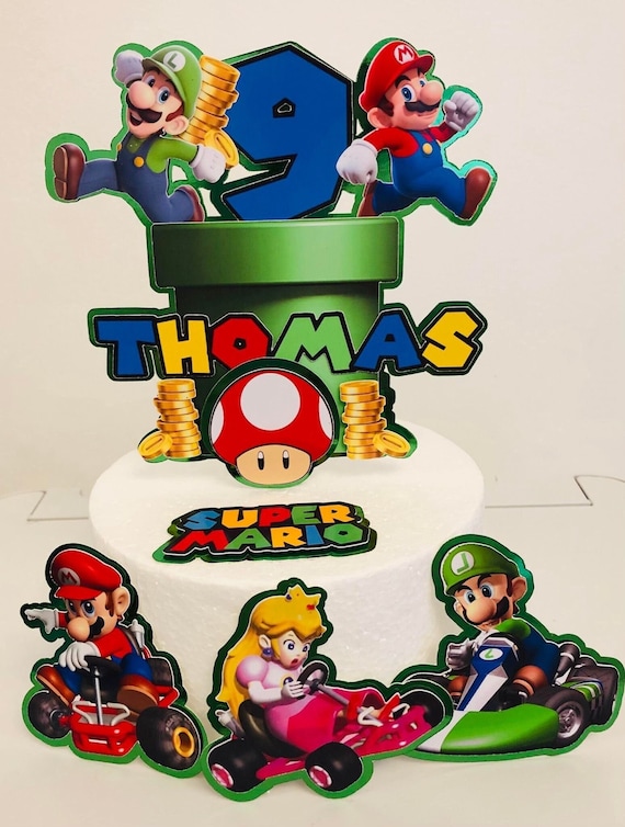 Cake topper Super Mario theme personalized super Mario topper 3d cake  topper set.