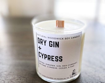 DRY GIN & CYPRESS / Candele di soia naturale / Candele natalizie / Candele non tossiche / Migliori regali / Profumo natalizio / Candele invernali / Stoppino di legno