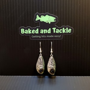 Crystal Rainbow Trout Earrings. Custom made and airbrushed rainbow trout themed epoxy earring. Perfect gift for the fisherwomen in your life