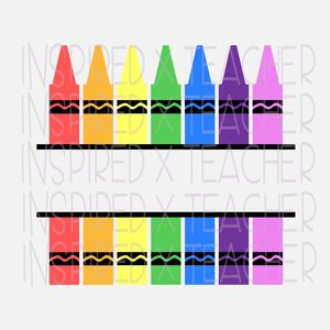 May include: A set of ten crayons in a rainbow of colours, including red, orange, yellow, green, blue, purple, and pink. The crayons are arranged in two rows of five, with the top row slightly offset from the bottom row. The crayons are all the same size and shape, and they have a black line around the top and bottom of each crayon.