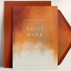 Invitation de mariage orange brûlé, invitation de mariage en terre cuite, invitations de mariage aquarelle, invitation de mariage rouille, mariage dans le désert, automne