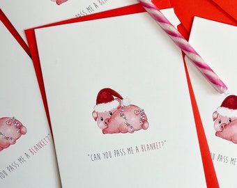 Pig in Blanket card pack of 5! Illustrated Christmas card pack, Cute Christmas Card, Holiday Card, Humour Card, Animal Card