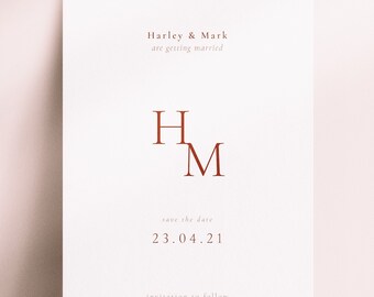 Simple Monogram Save The Date, Burnt Orange Wedding, Modern Save The Date, Rust, Fall Wedding, Modern Wedding