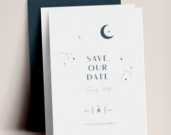 Celestial Save The Dates, Moon & Stars, Star Map, Constellation Save The Date, Zodiac Wedding, Starry Night Wedding, Simple Save The Date