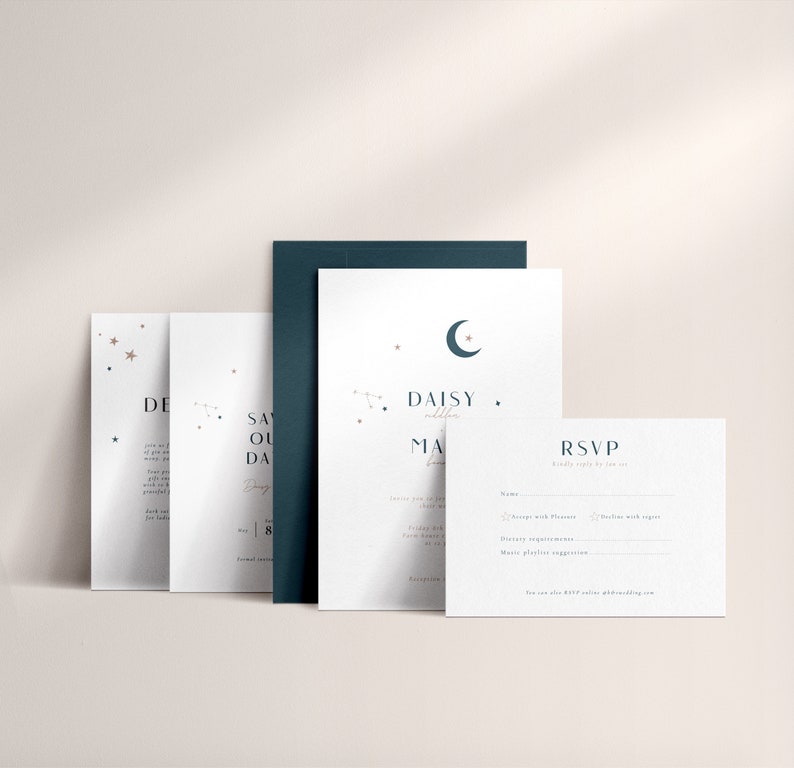 Celestial Wedding Invitation Suite Sample Moon Stars Star Map Constellation Invite Save The Date Starry Night Wedding Sample