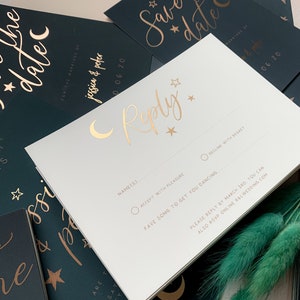 3-piece Celestial Wedding Invitation Suite Sample, Moon & Stars, Rose Gold Foil, Constellation Invite, Starry Night Wedding Wedding Sample image 2