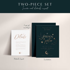 3-piece Celestial Wedding Invitation Suite Sample, Moon & Stars, Rose Gold Foil, Constellation Invite, Starry Night Wedding Wedding Sample image 6