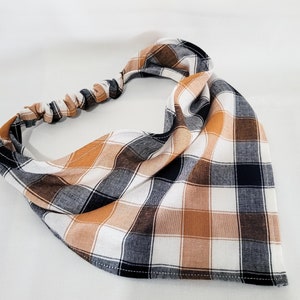 Orange Plaid Autumn Elastic Hair Bandana, Gifts for Her, Stocking Stuffers for Women, Triangle Head Scarf, Cottagecore Hair Accessories