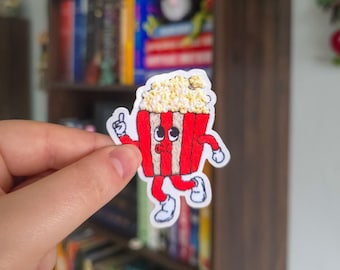 Hand Embroidered Retro Cartoon Popcorn Vinyl Sticker