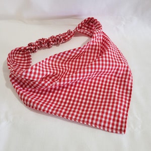 Red Gingham Elastic Hair Bandana, Gifts for Her, Stocking Stuffers for Women, Triangle Head Scarf, Cottagecore Hair Accessories